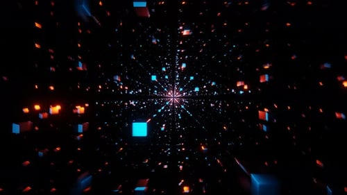 Cyan and Orange Abstract Cubic Dimension Background VJ Loop with Rotation in 4K