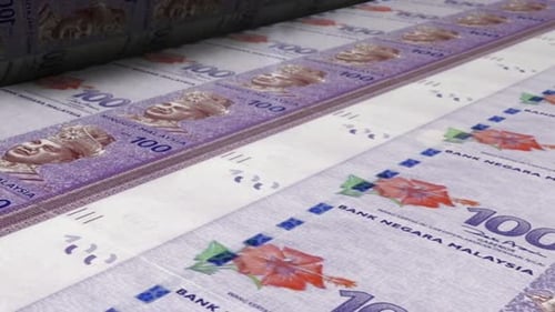Malaysian Ringgit 100 Notes Printing Seamless Loop