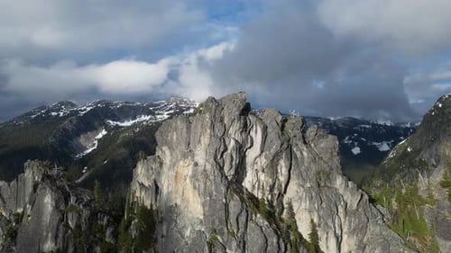 Rocky Mountain Peak. Dramatic, Cloudy Sky. British Columbia, Canada.