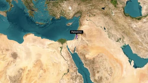 Animated World Map Zooming and Highlighting Palestine Region