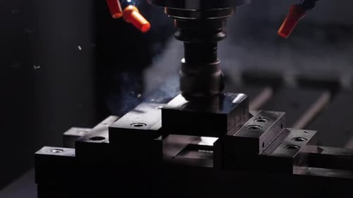 CNC-Schneiden eines Metallstücks, Dampf