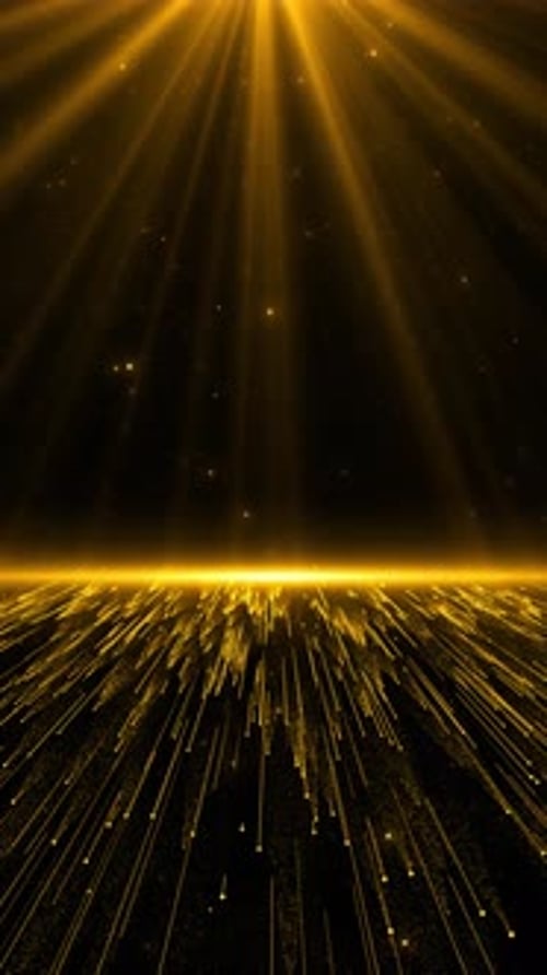 Beautiful golden particle beam rising stage background. luxurious golden stage adorned with glitteri