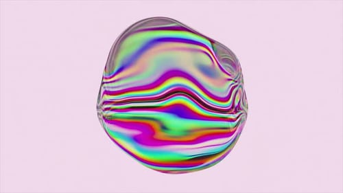 Une sphère abstraite faite de liquide transparent irisé change de forme sur un fond blanc isolé