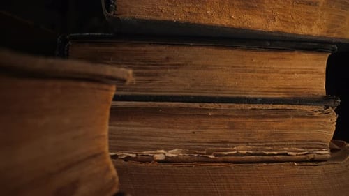 Old Books in Antique Shop or Abandoned Library Macro Footage Bookstore in Vintage Style Literature