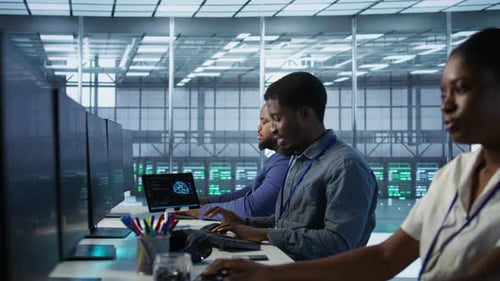 Close Up of Woman in Server Hub Ensuring Optimal System Performance