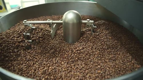 Coffee Beans being Roasted in Industrial Machine