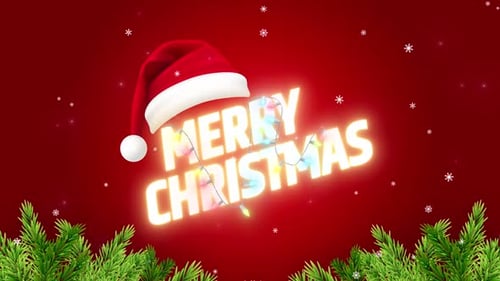 Merry Christmas Title Animation with Santa Hat and Festive Lights