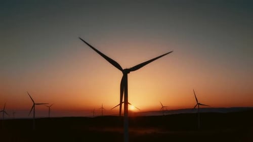 Wind Farm Aerial Green Power Electric Energy Plant Nature Sunset View Sustainable Technology