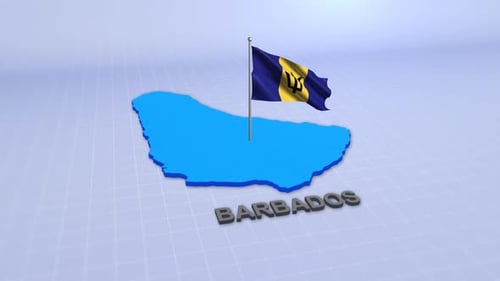 Barbados Animated Map with Waving Flag and Country Name