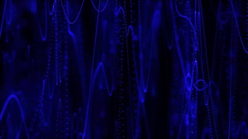 Abstract blue color dot particle up down wavy motion background.