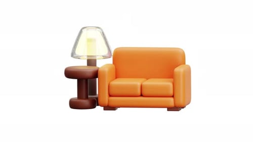 3D Animation Of Hotel Lounge Sofa And Lamp