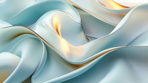 Abstrakter, fließender, hellblauer und goldener Stoff. Weiche, glatte, elegante, dynamische 3D-Wellen