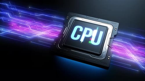 Futuristic CPU Processor Unit with Data Flow Animation