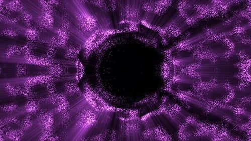Abstract looped purple background from an energy blue magic ring of a round frame of glowing