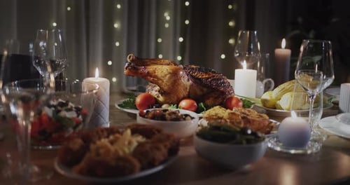 Roasted Turkey on the Festive Table a Traditional Dish for Christmas and Thanksgiving