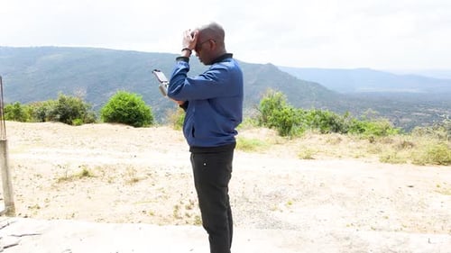 African engineer inspector surveillance operating drone pilot. Drone pilot engineer uav copter techn