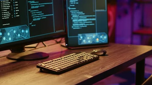 Computer Coding Workstation at Night