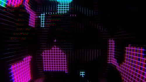 Blue And Pink Fantastic Neon Flashing In Abstract Grid Space Background Vj Loop In 4K