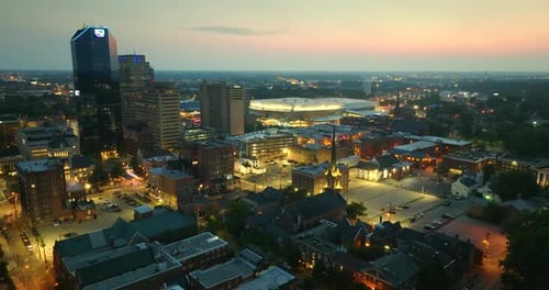 Lexington City in State of Kentucky with High Office Buildings in Downtown District at Night