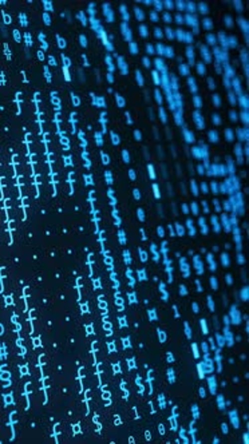 Abstract Blue Binary Symbols Flowing As Computer Code Blockchain Database and Big Data Matrix
