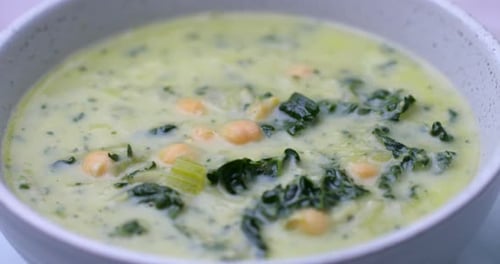 Vegetable Soup with Spinach, Celery, and Peas
