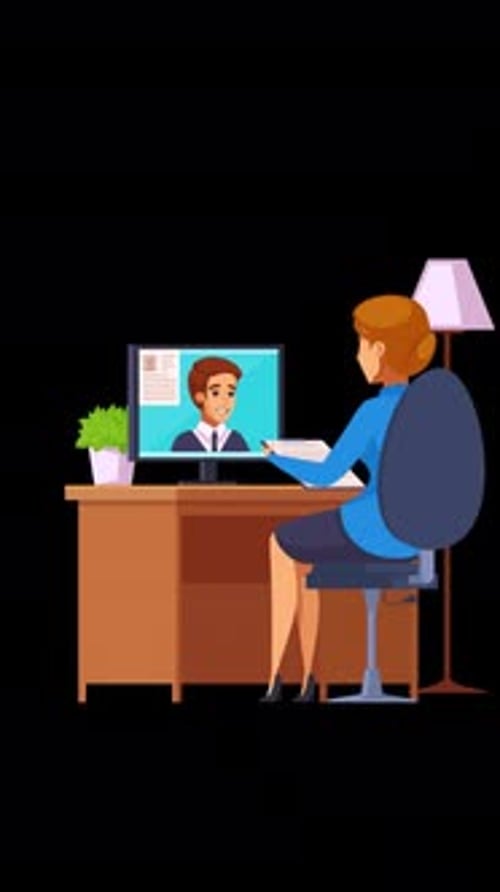 Online Job Interview From Home Vertical Animation Alpha Channel