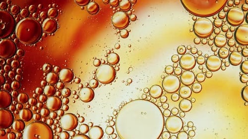 Golden Oil Bubbles in Abstract Macro View