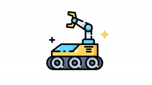 Animated Flat Design Robot Icon for Technology Concepts