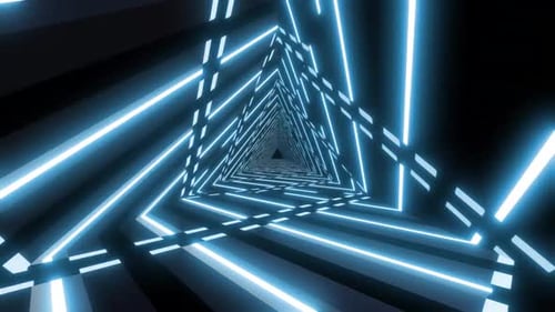Dynamic neon tunnel animation with futuristic glowing triangles