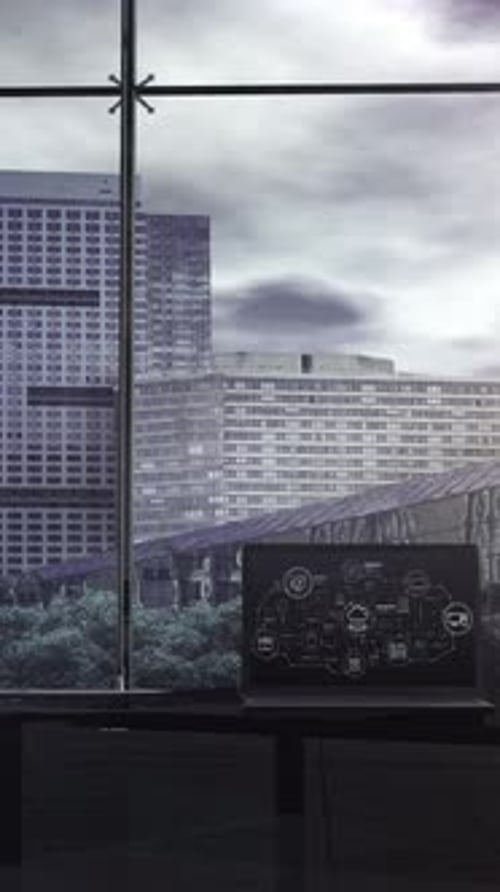 Modern Technology Network Icons on Laptop Screen