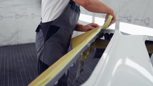 Professioneller Mechaniker in der Garage arbeitet mit Autoteilen