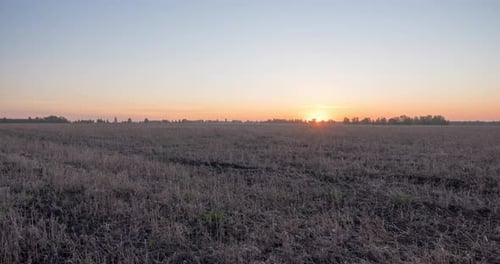 Flat Hill Meadow Timelapse at the Summer Sunrise Time Wild Nature and Rural Grass Field Sun Rays and