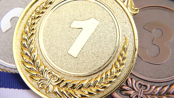 Top View of Winner or Champion Gold Silver Bronze Trophy Medal Rotating ...