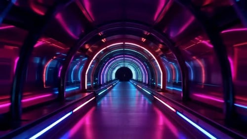 Futuristic Neon Tunnel with Purple and Blue Lights