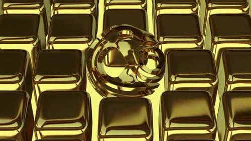 Abstract Golden Cubes Background with Rotating Geometric Symbol