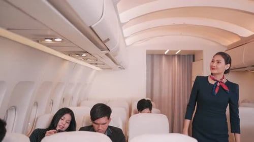 Asian Airplane Stewardess Vérifiez qu'il est terminé