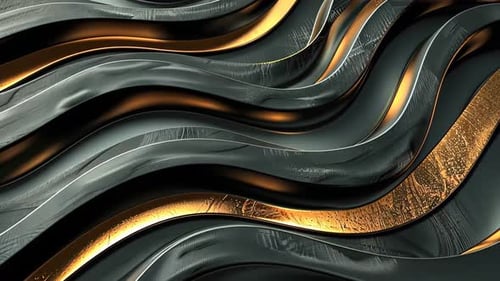 Design ondulé métallique abstrait avec des reflets gris foncé et dorés