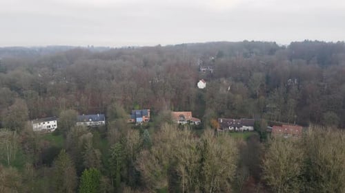Aerial View of Small Countryside Town in the Area of Walloon During Winter Time Belgium