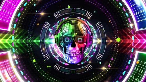 Kreis-Neon-Disco-Totenkopf
