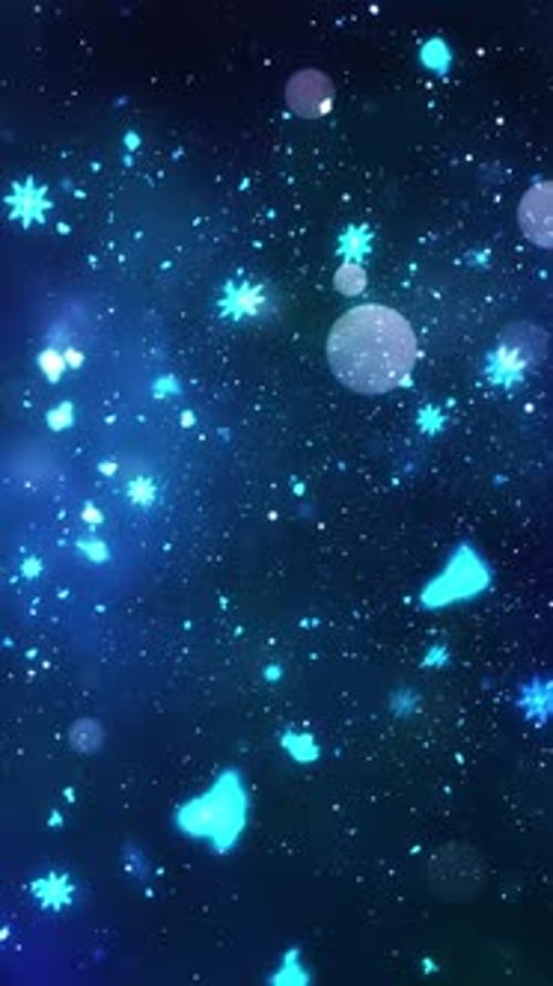 Falling Glowing Blue Snowflakes Winter Particles Loop Background