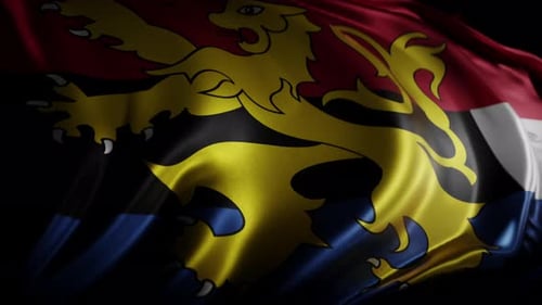 Realistic Waving Flag with Golden Lion Emblem