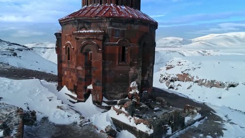 Medieval Stone Church in Snow