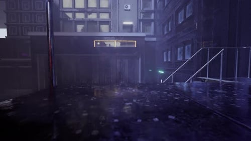 Futuristic Urban Backstreet Under Rain And Neon Lights 4K