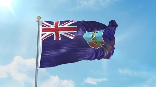 Waving Montserrat National Flag Animation in Blue Sky