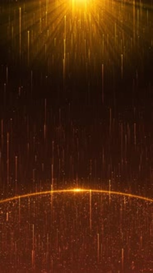 Golden Abstract Light Rays and Shimmering Particles Background