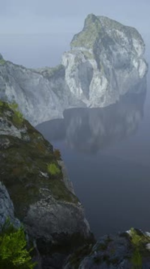 White Cliffs with Grass Over the Ocean