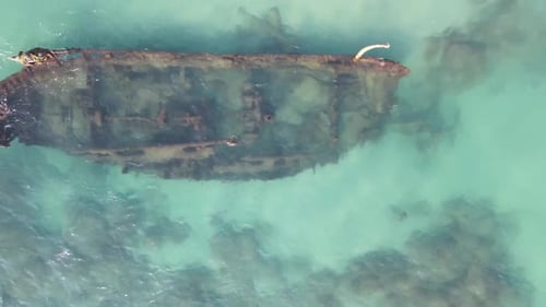 Aerial View Of Tourists Paddle Boarding By Shipwreck In Ocean, Tourists Enjoying Vacation - Arsuf, I
