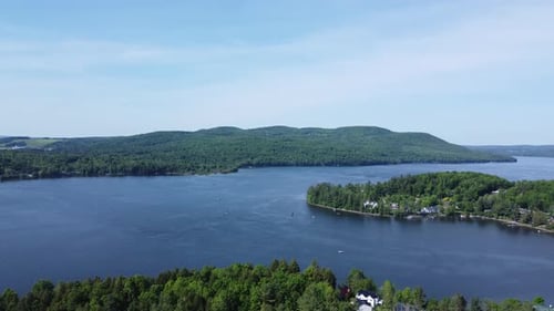 Drone shot over Lac Massawippi in Ayer's Cliff Quebec Canada