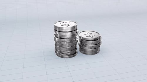 3D Silver Dollar Coins Stacks Financial Growth Animation
