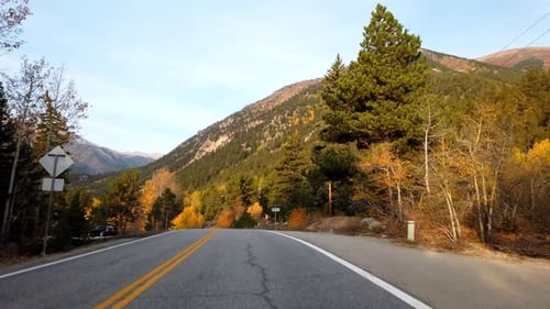 Fall foliage POV driving in the Rocky Mountains of Colorado